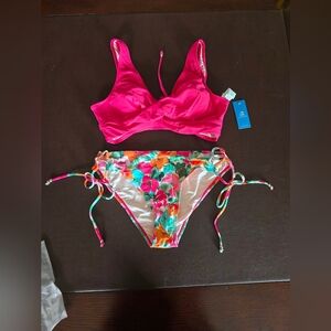 Womens Cupshe Vibrant Pink and Floral Bikini Set
